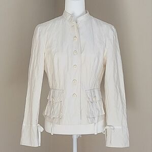 Emozioni White Button Down Mandarin Collar White Jacket Blazer Size Medium